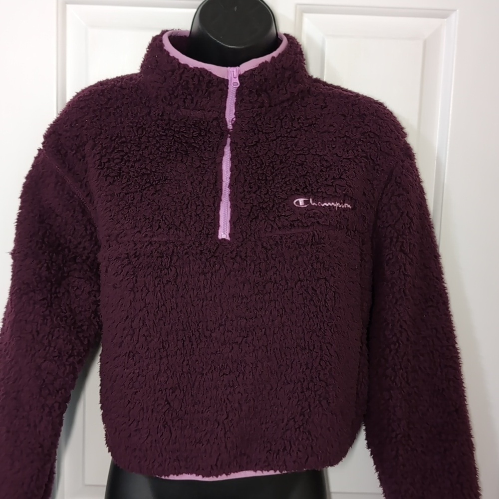 Champion Deep Purple Sherpa Pullover Oversized Cropped NEW